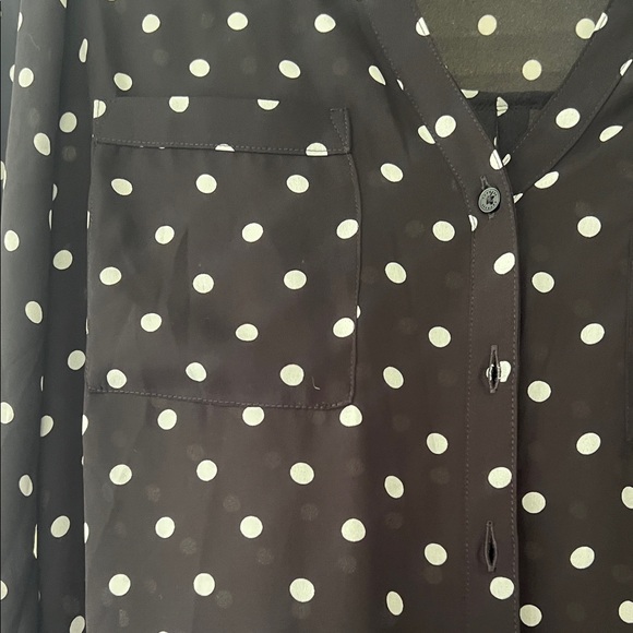 Express Sheer Black and White Portofino Polka Dot Blouse - Picture 4 of 7